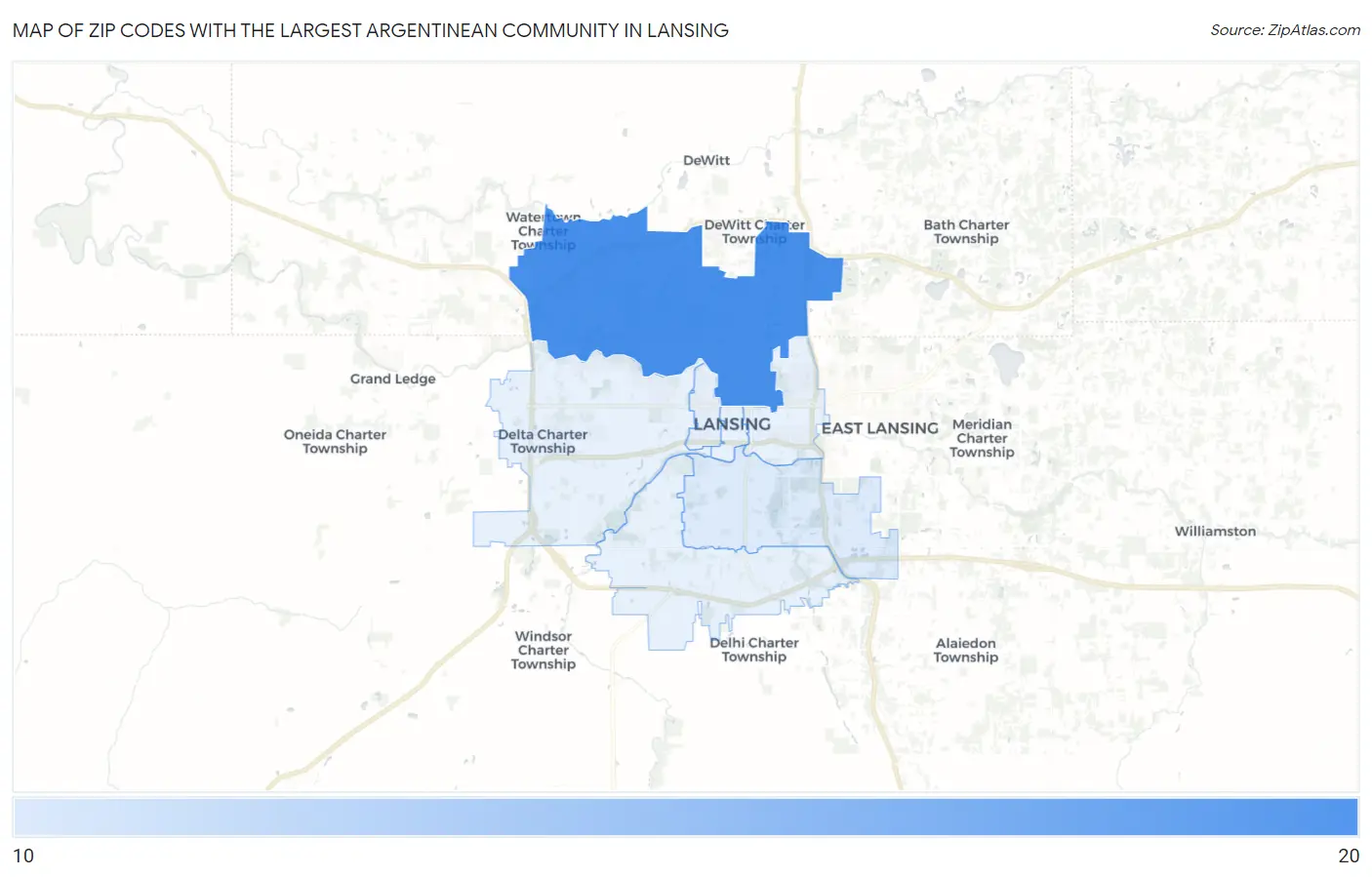 Zip Codes with the Largest Argentinean Community in Lansing Map