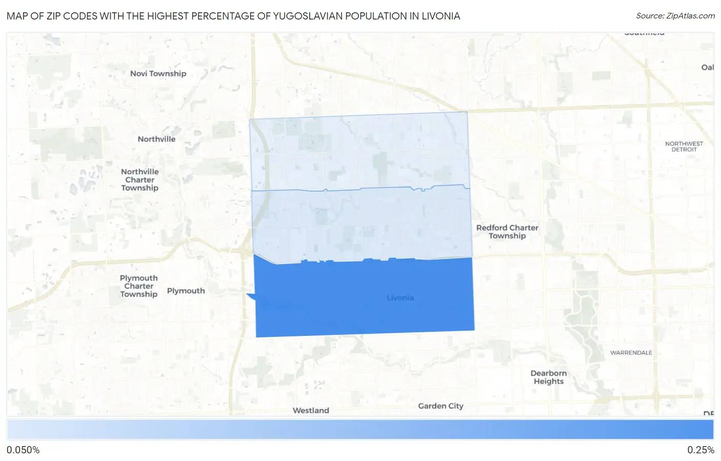 Zip Codes with the Highest Percentage of Yugoslavian Population in Livonia Map