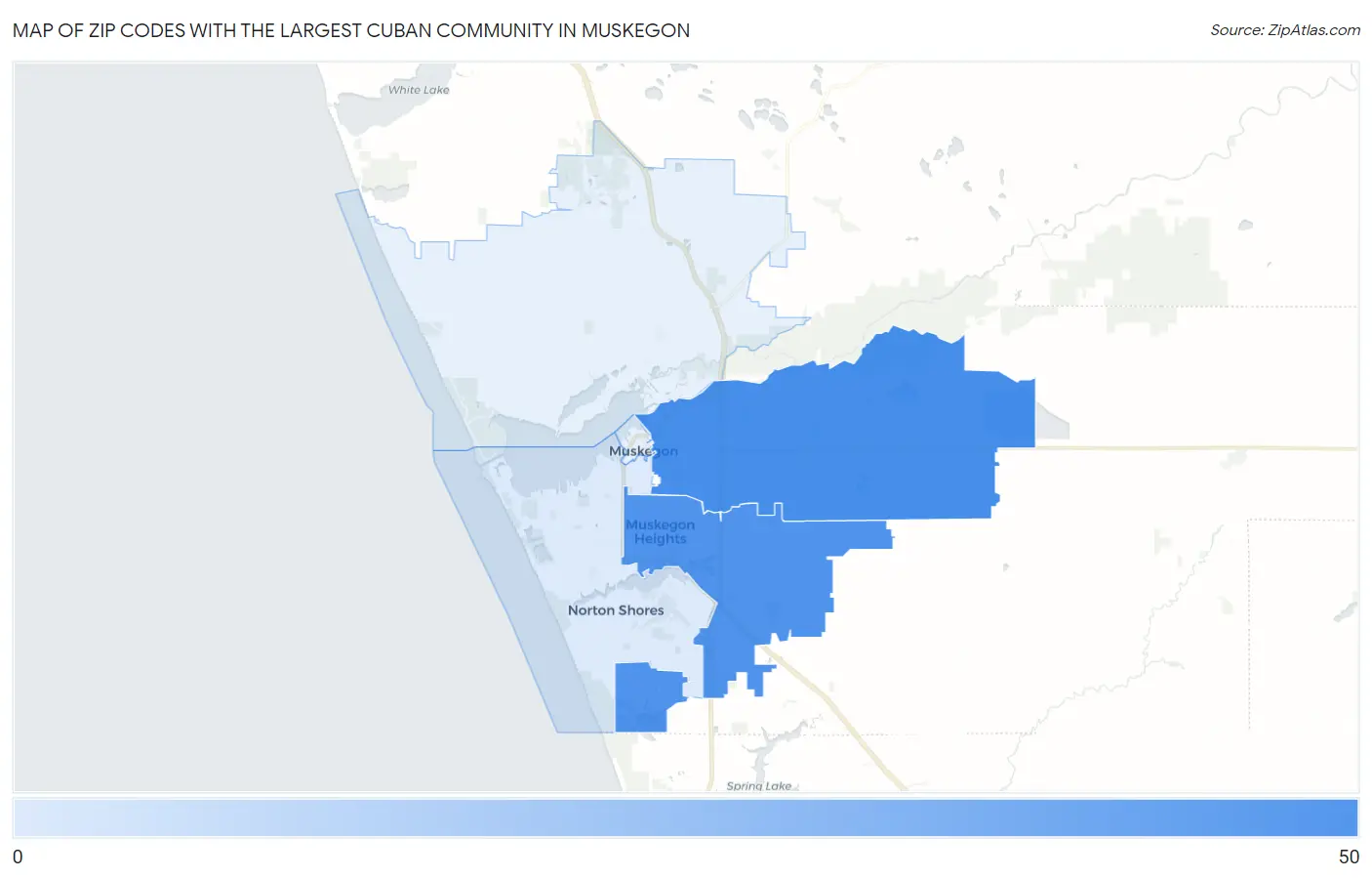 Zip Codes with the Largest Cuban Community in Muskegon Map