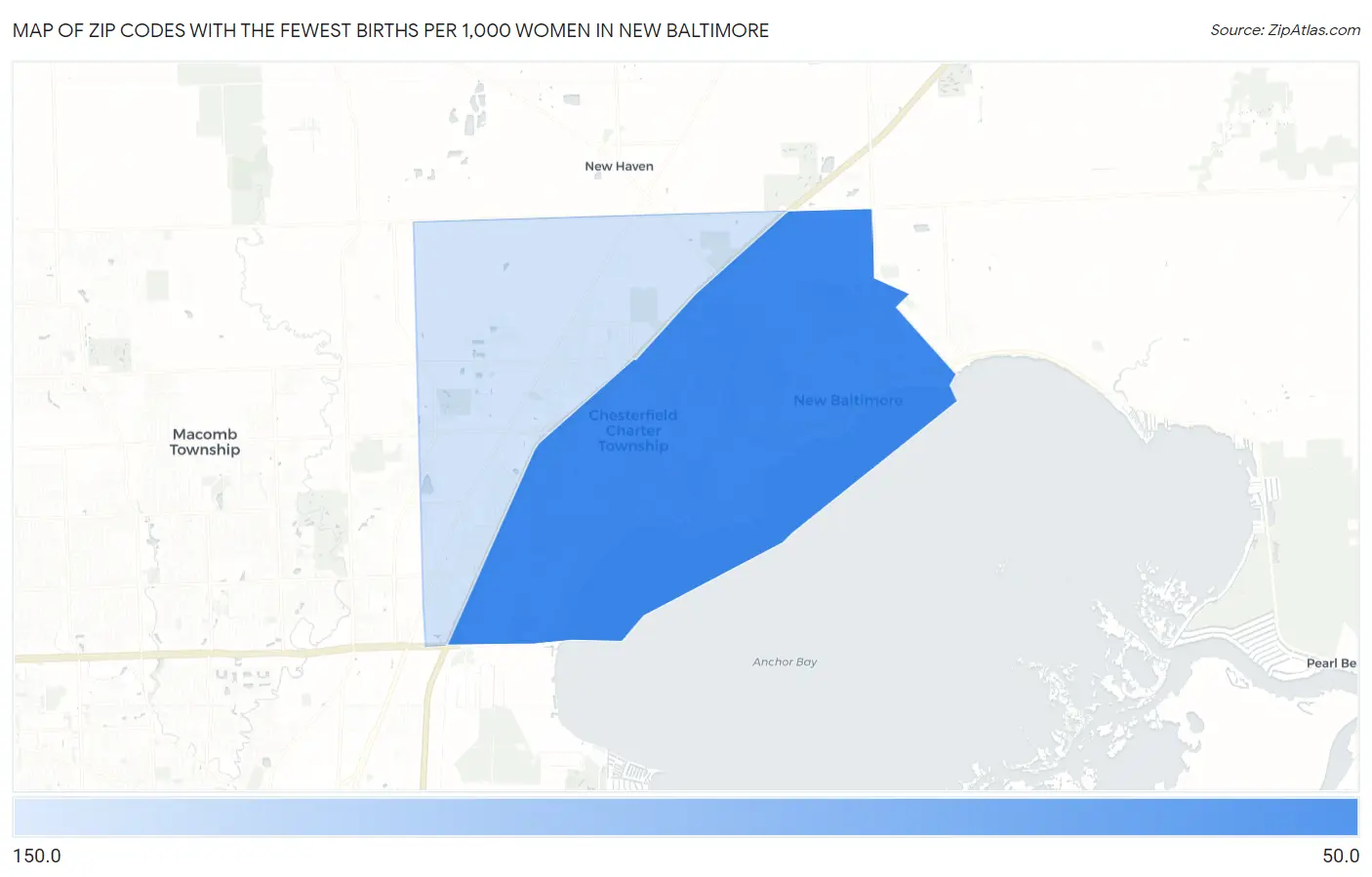 Zip Codes with the Fewest Births per 1,000 Women in New Baltimore Map