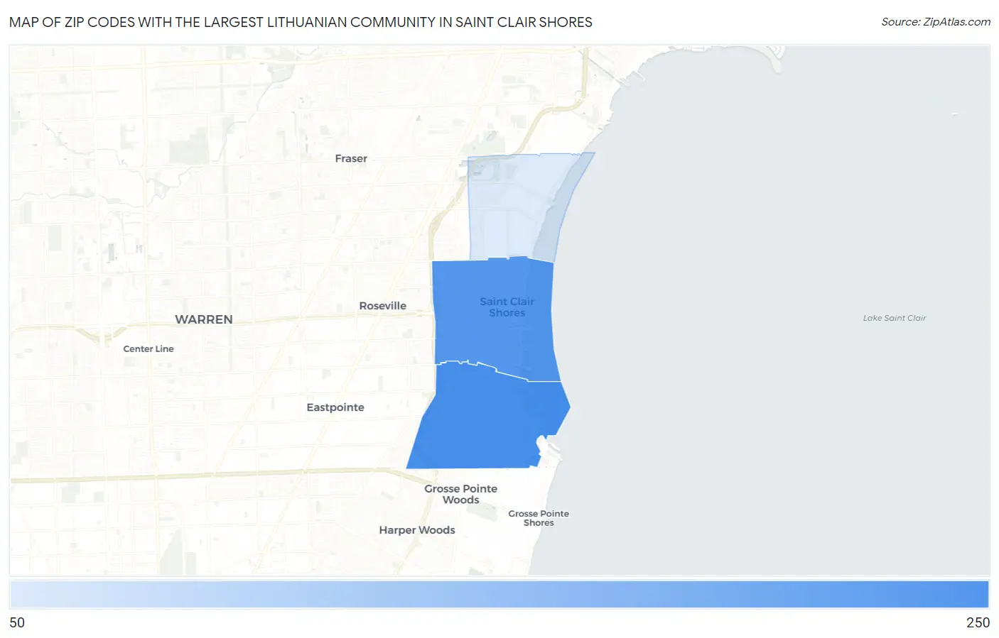 Zip Codes with the Largest Lithuanian Community in Saint Clair Shores Map