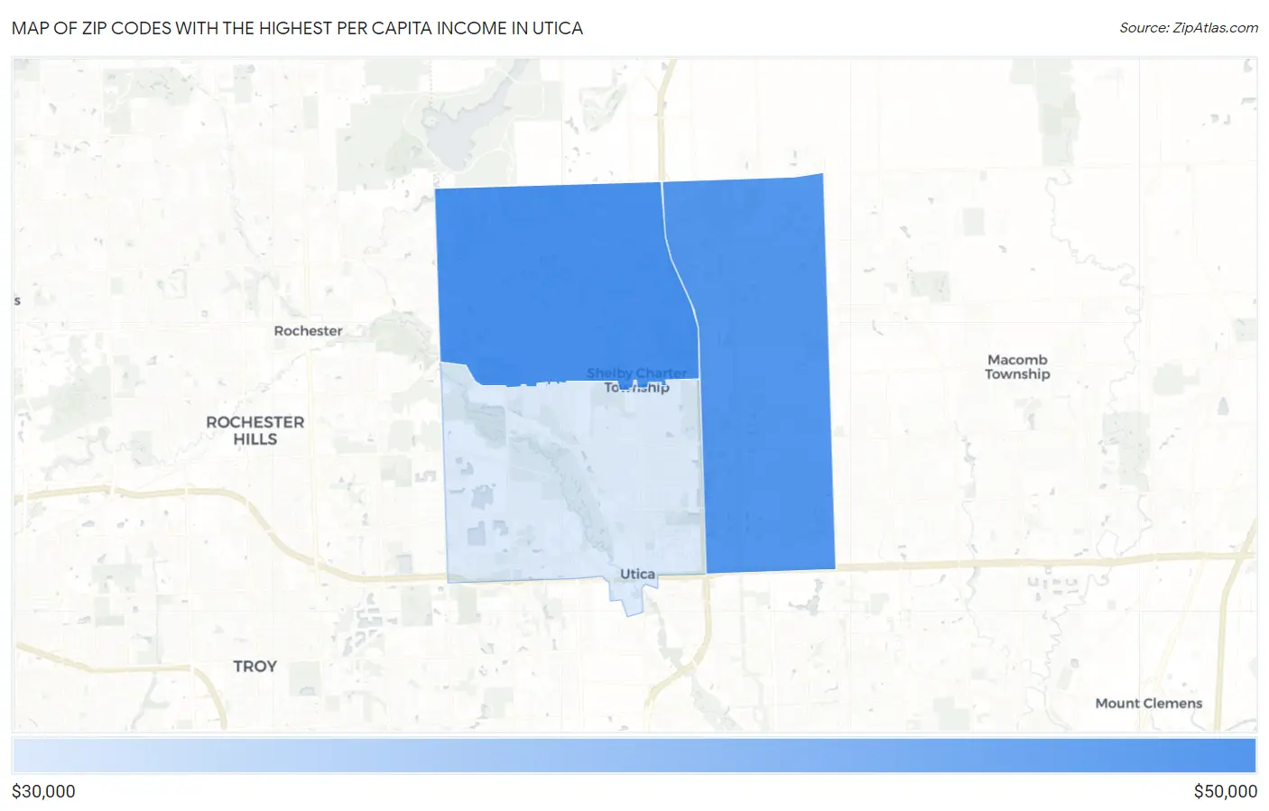 Zip Codes with the Highest Per Capita Income in Utica Map