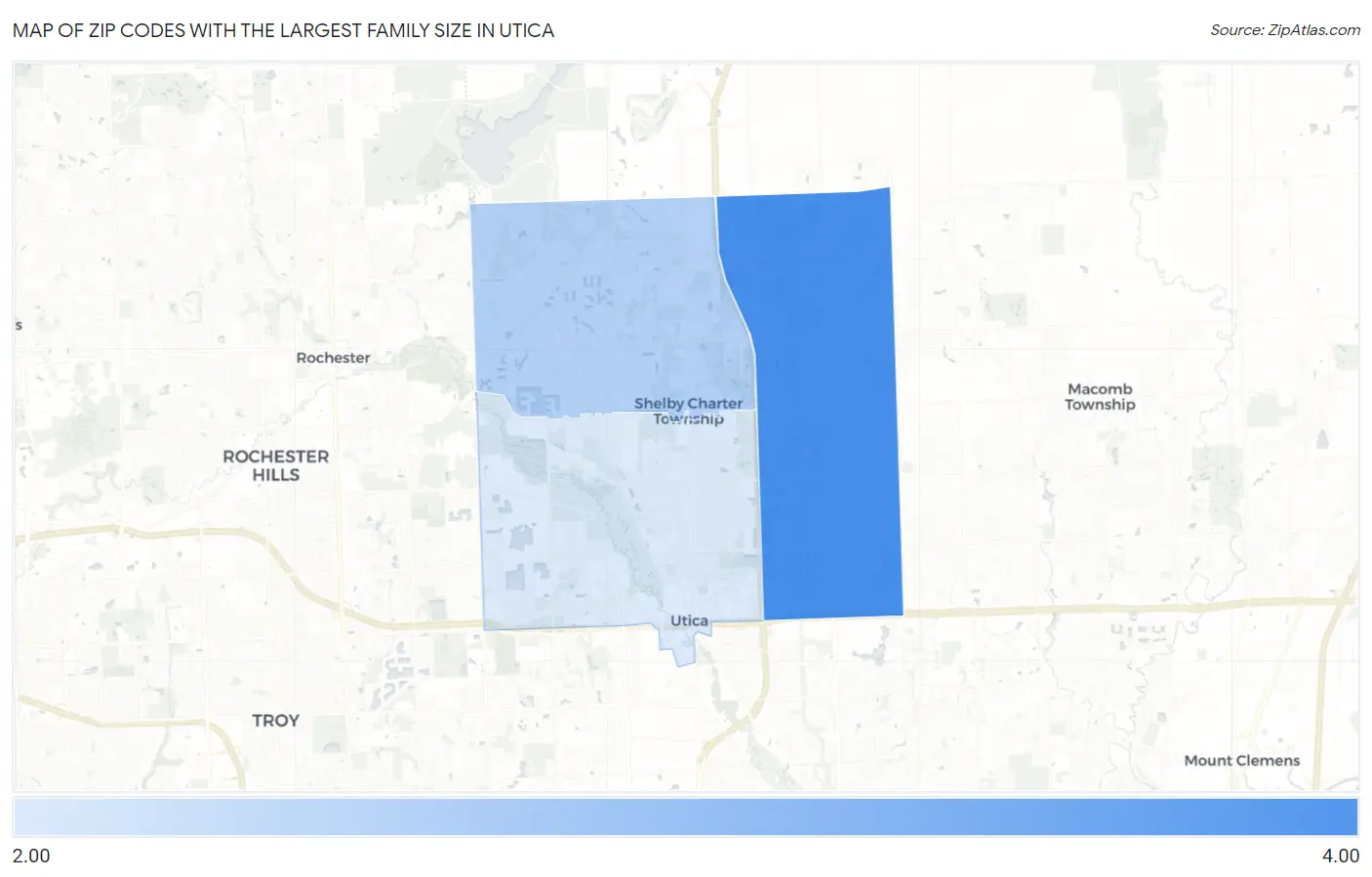 Zip Codes with the Largest Family Size in Utica Map