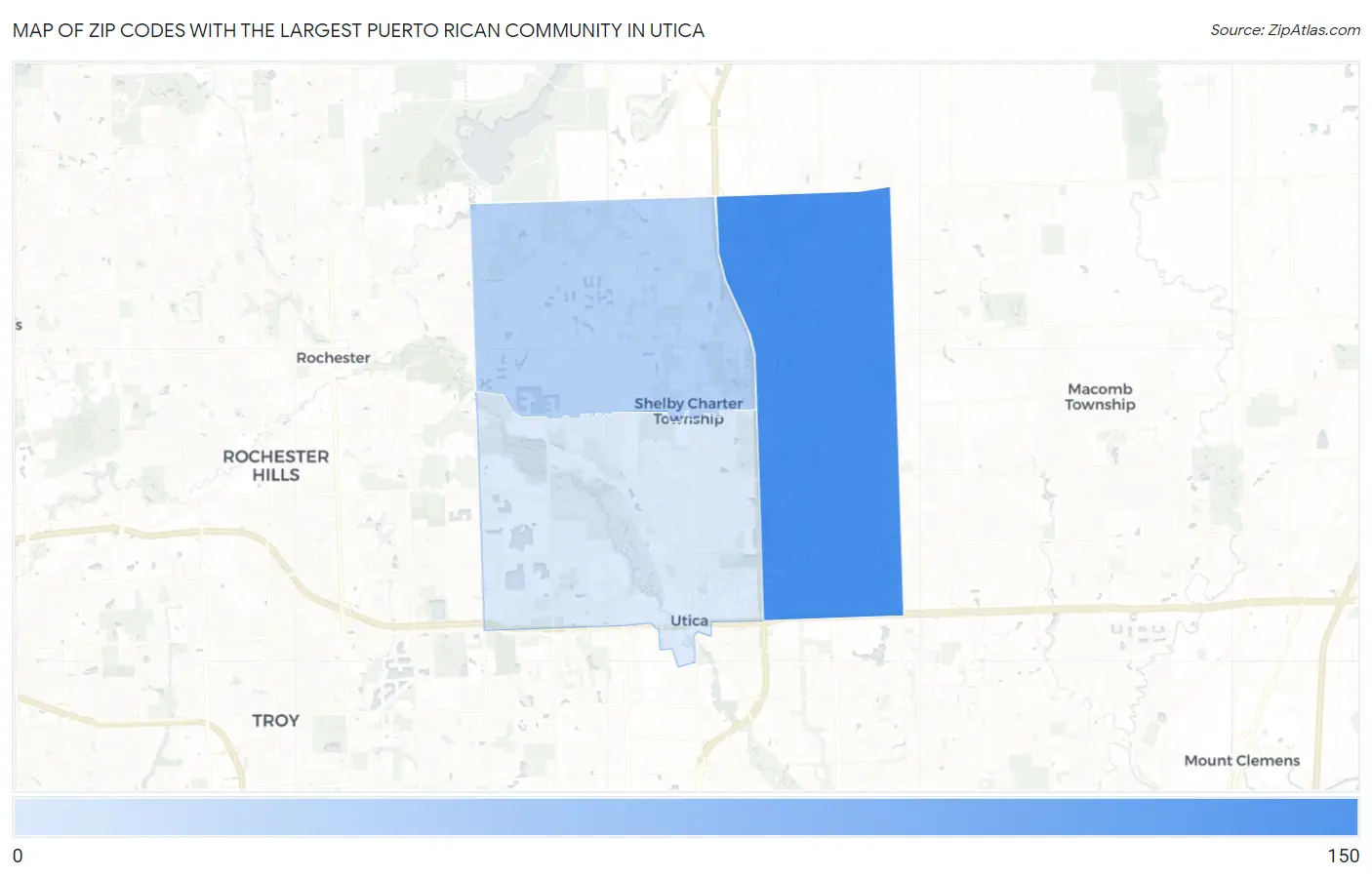 Zip Codes with the Largest Puerto Rican Community in Utica Map