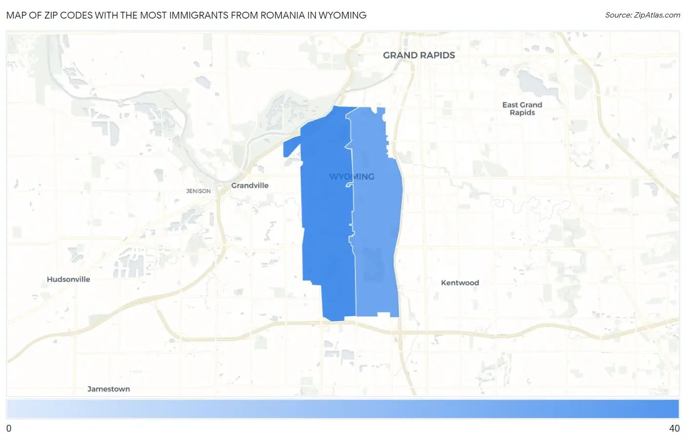 Zip Codes with the Most Immigrants from Romania in Wyoming Map