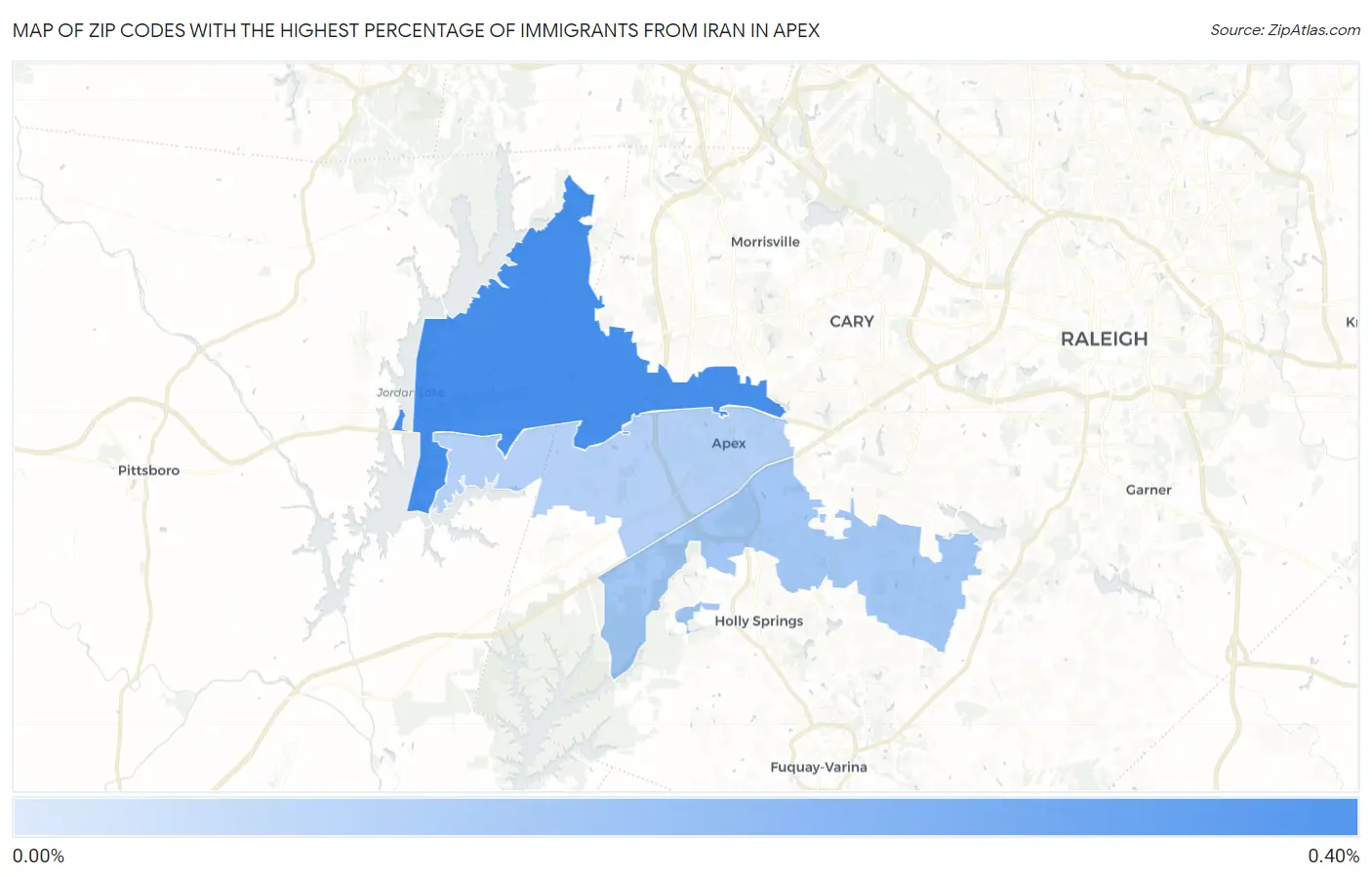 Zip Codes with the Highest Percentage of Immigrants from Iran in Apex Map