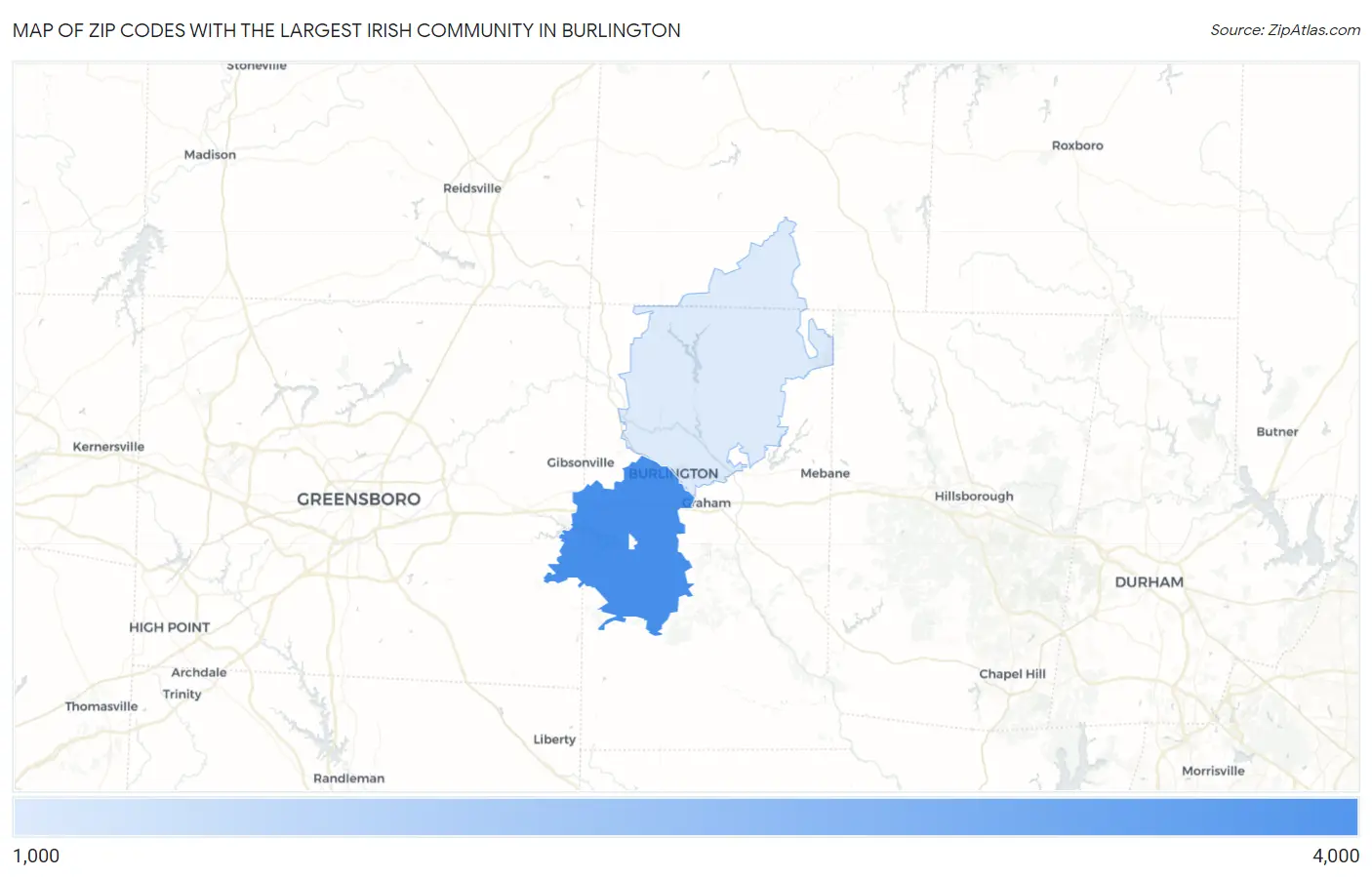 Zip Codes with the Largest Irish Community in Burlington Map