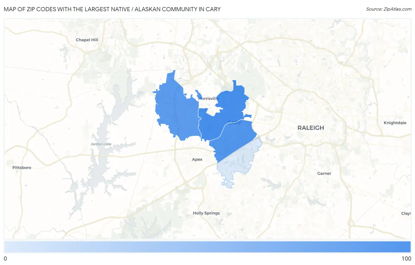 Zip Codes with the Largest Native / Alaskan Community in Cary Map