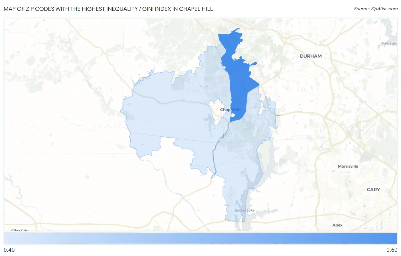 Zip Codes with the Highest Inequality / Gini Index in Chapel Hill Map