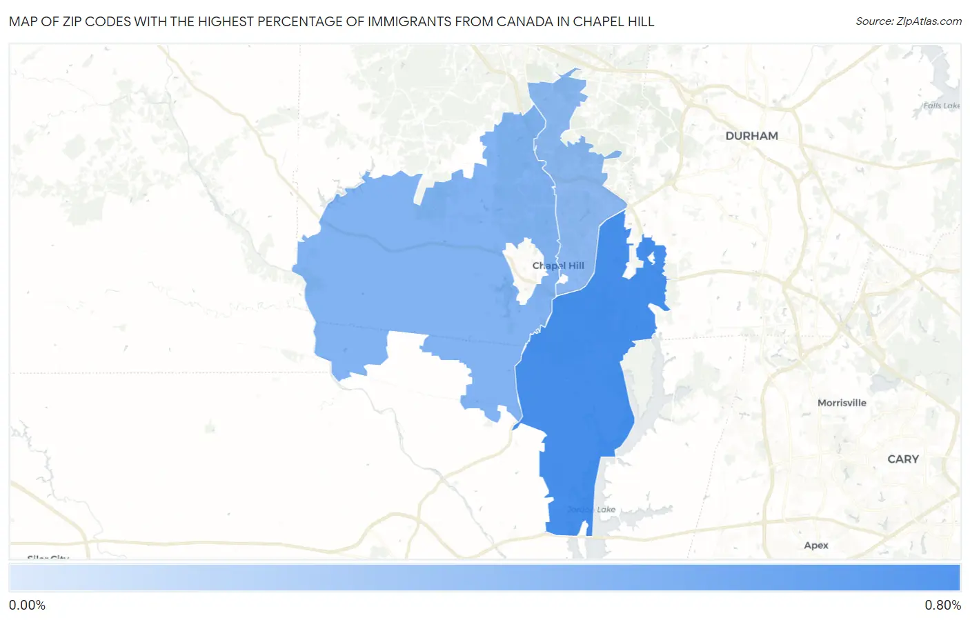 Zip Codes with the Highest Percentage of Immigrants from Canada in Chapel Hill Map