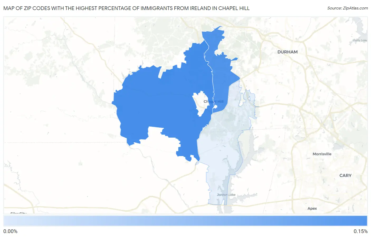 Zip Codes with the Highest Percentage of Immigrants from Ireland in Chapel Hill Map