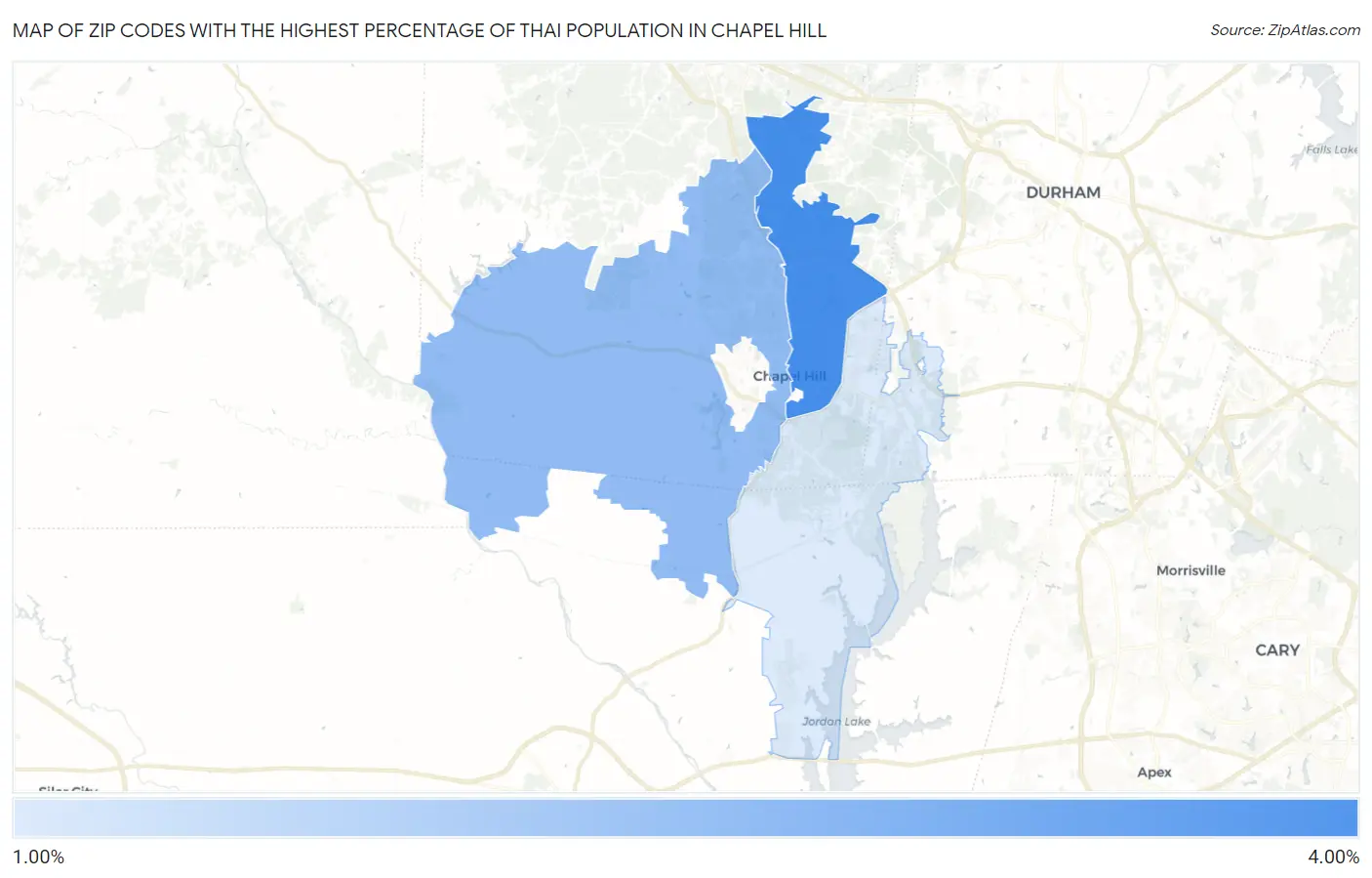 Zip Codes with the Highest Percentage of Thai Population in Chapel Hill Map