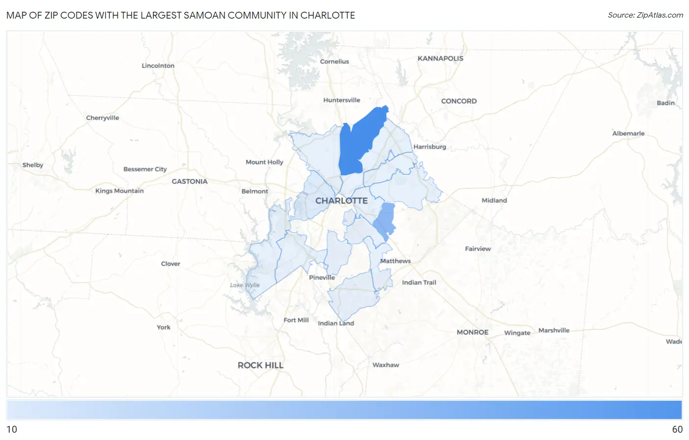 Zip Codes with the Largest Samoan Community in Charlotte Map