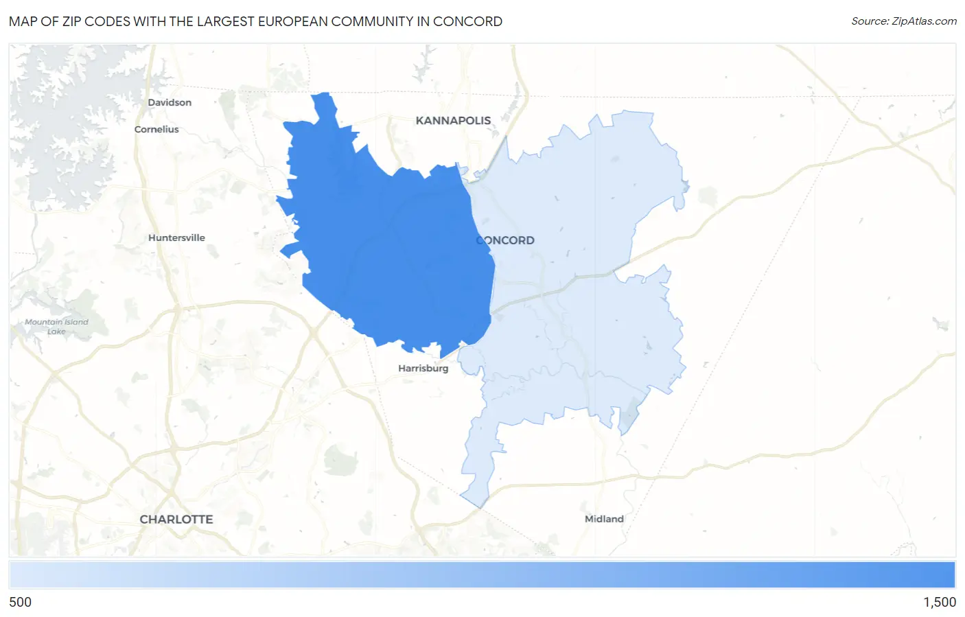 Zip Codes with the Largest European Community in Concord Map