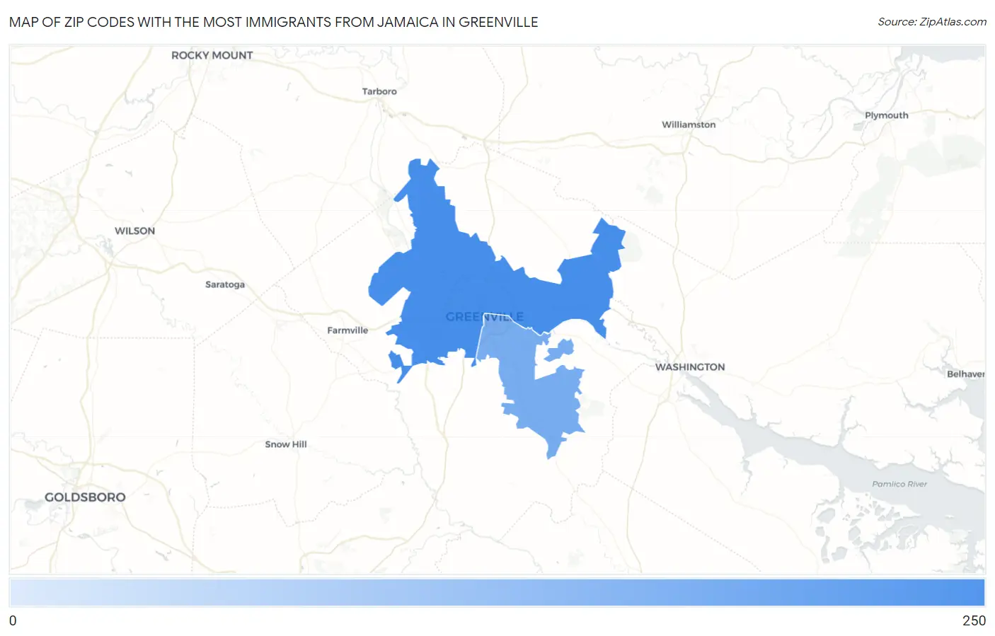 Zip Codes with the Most Immigrants from Jamaica in Greenville Map