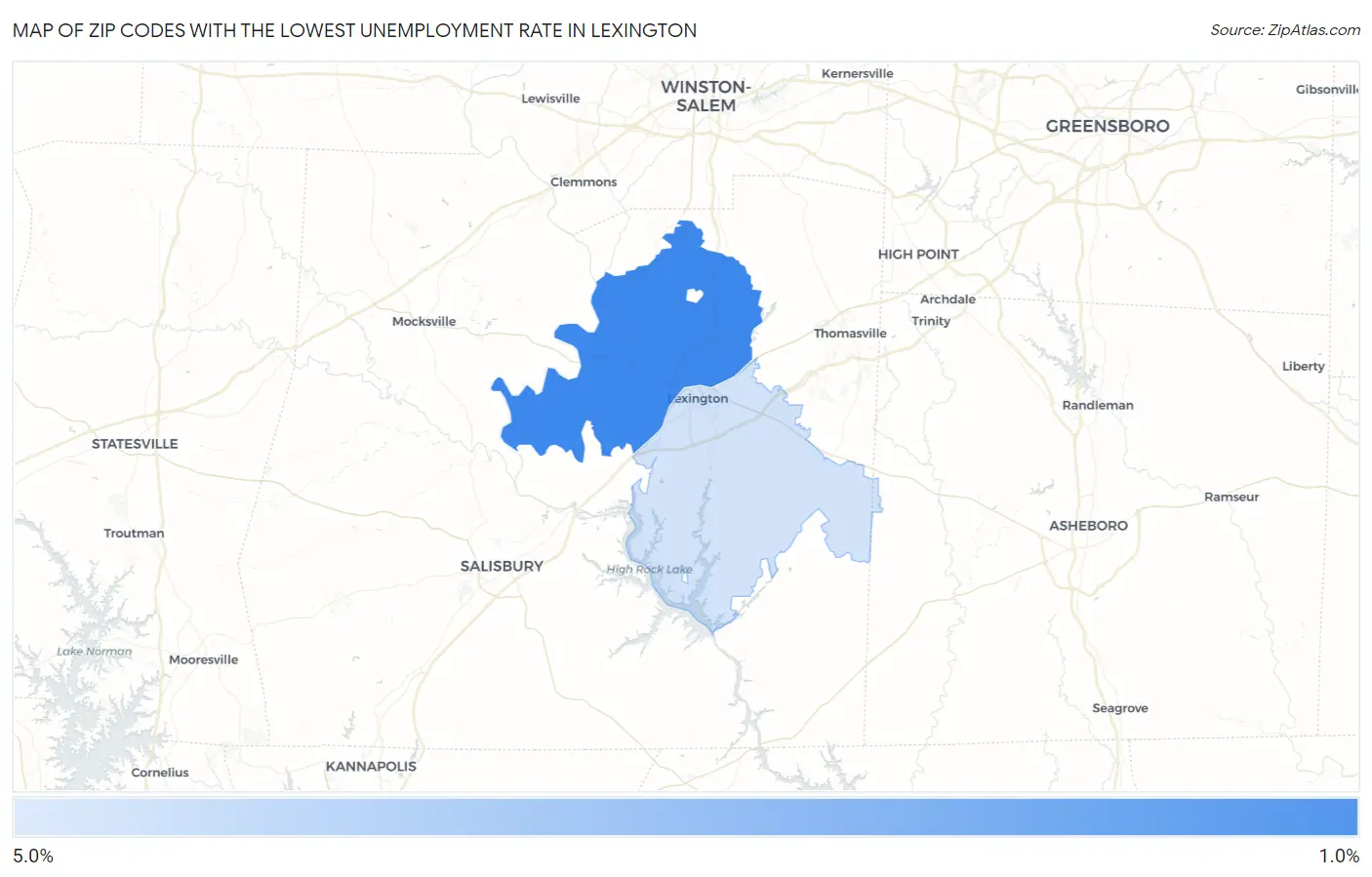 Zip Codes with the Lowest Unemployment Rate in Lexington Map