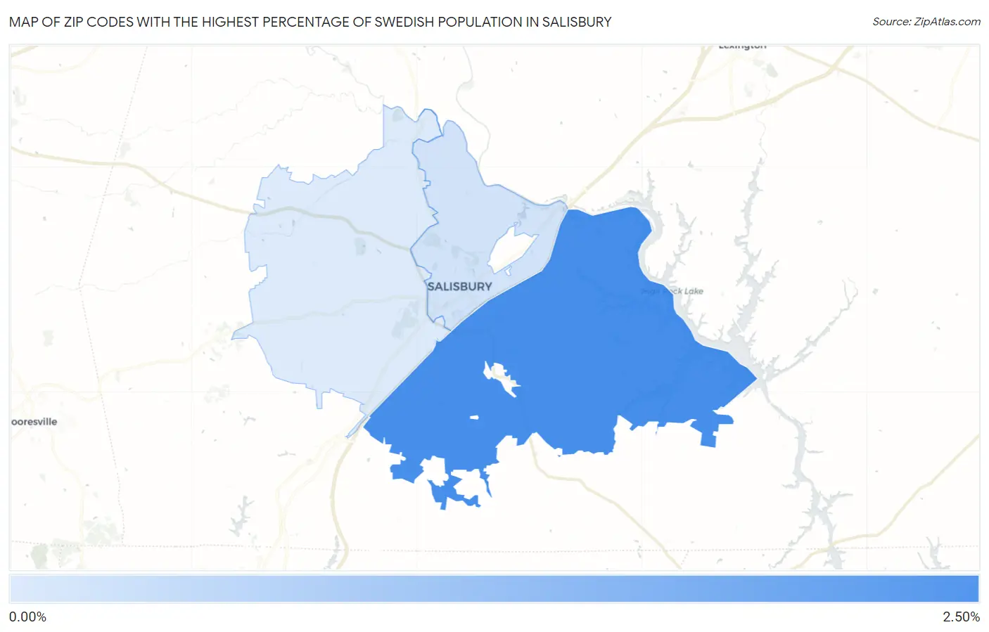 Zip Codes with the Highest Percentage of Swedish Population in Salisbury Map