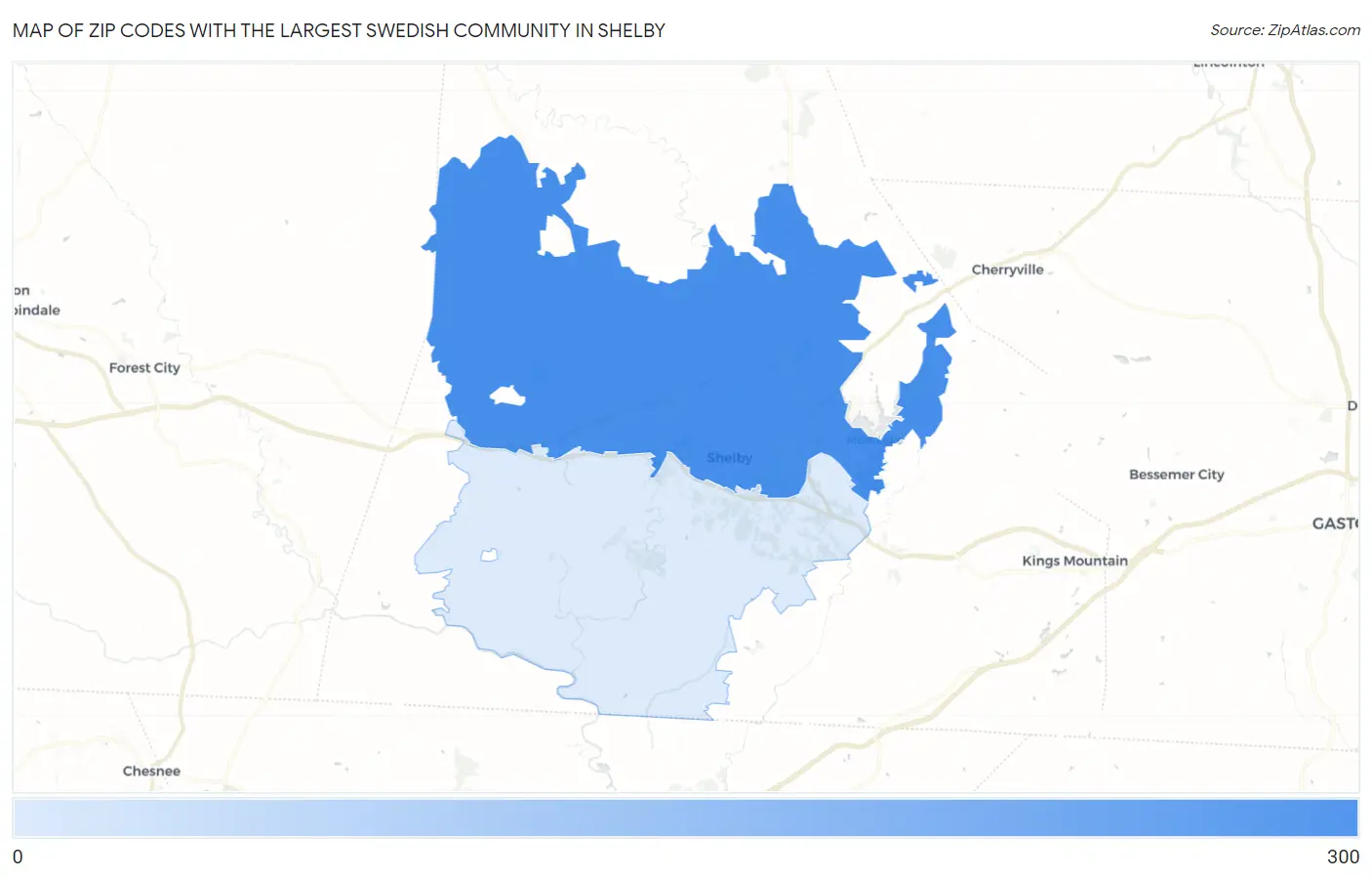 Zip Codes with the Largest Swedish Community in Shelby Map