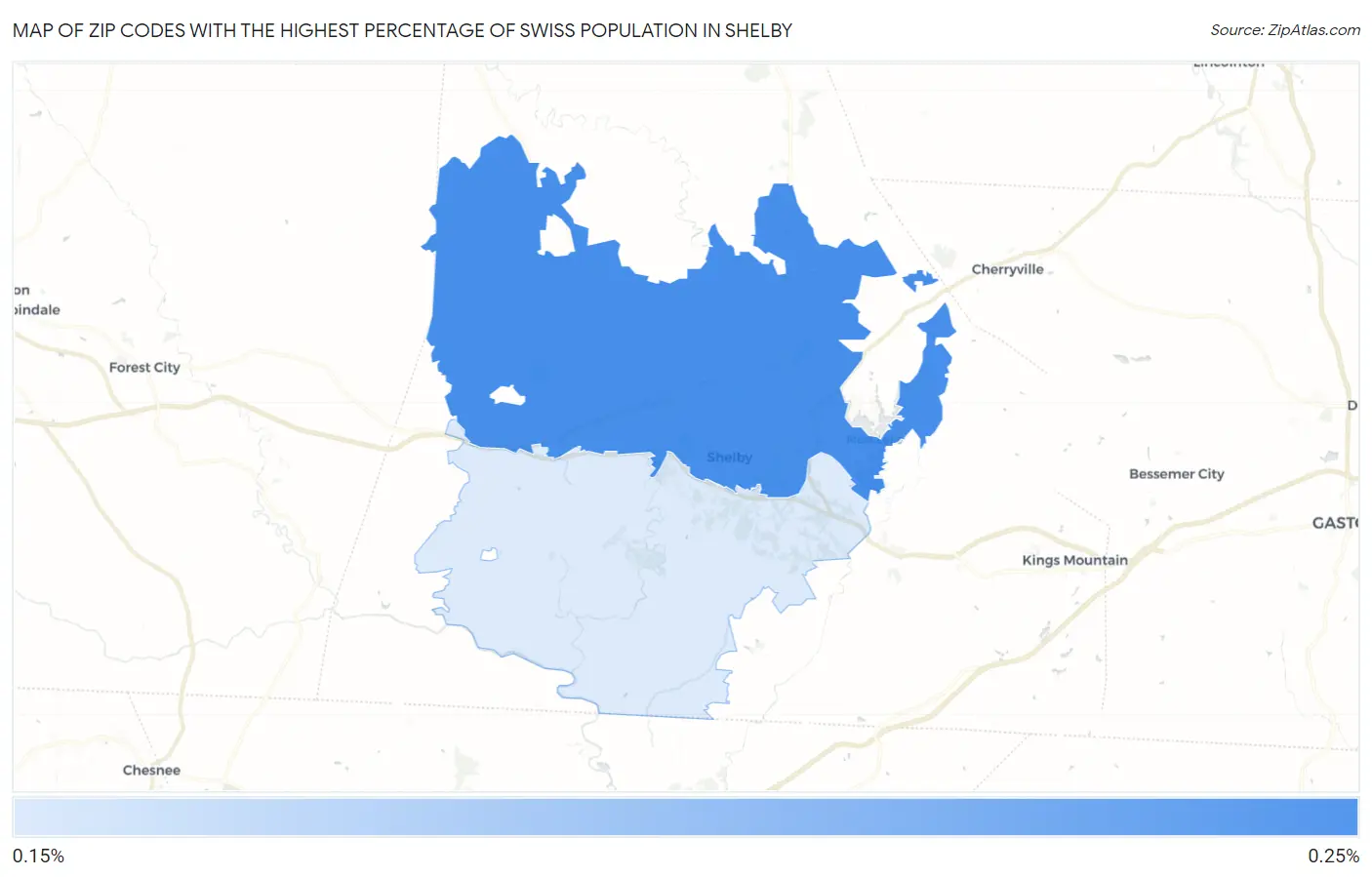 Zip Codes with the Highest Percentage of Swiss Population in Shelby Map