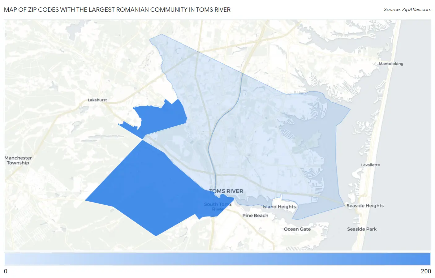 Zip Codes with the Largest Romanian Community in Toms River Map