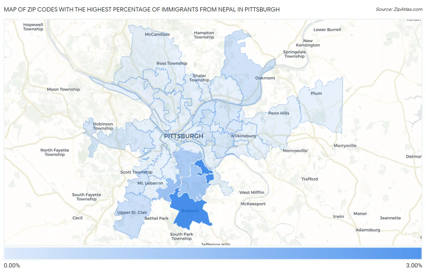 Zip Codes with the Highest Percentage of Immigrants from Nepal in Pittsburgh Map