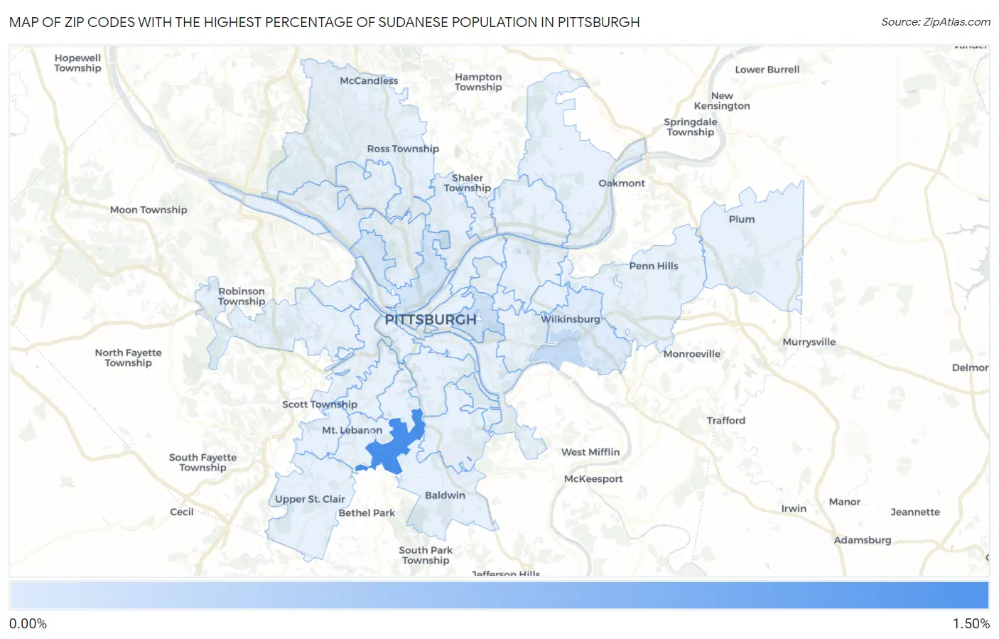 Zip Codes with the Highest Percentage of Sudanese Population in Pittsburgh Map