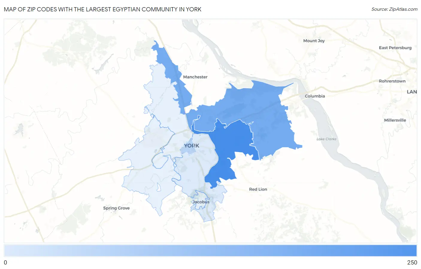 Zip Codes with the Largest Egyptian Community in York Map