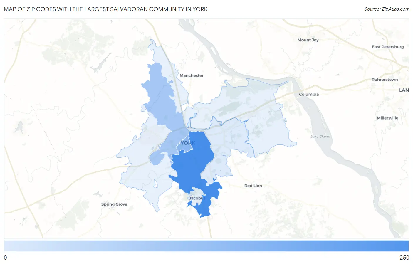 Zip Codes with the Largest Salvadoran Community in York Map