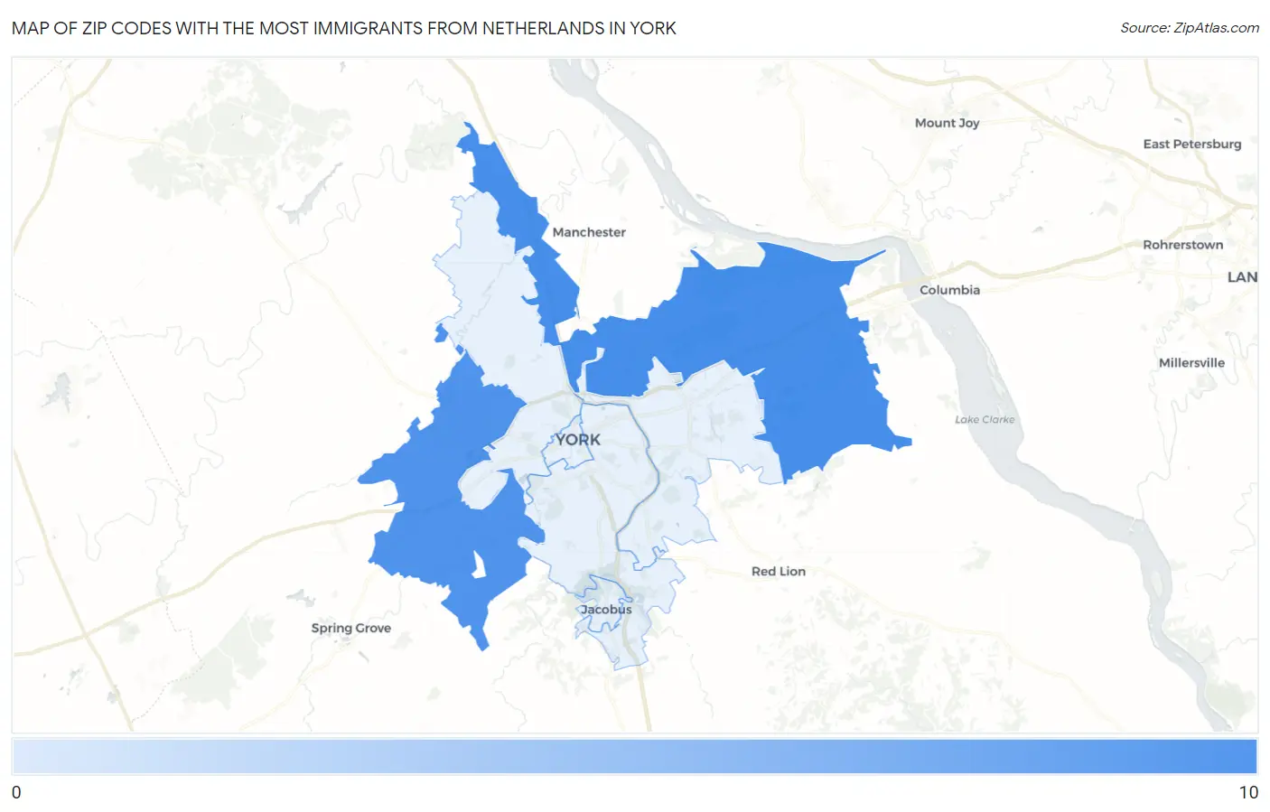 Zip Codes with the Most Immigrants from Netherlands in York Map