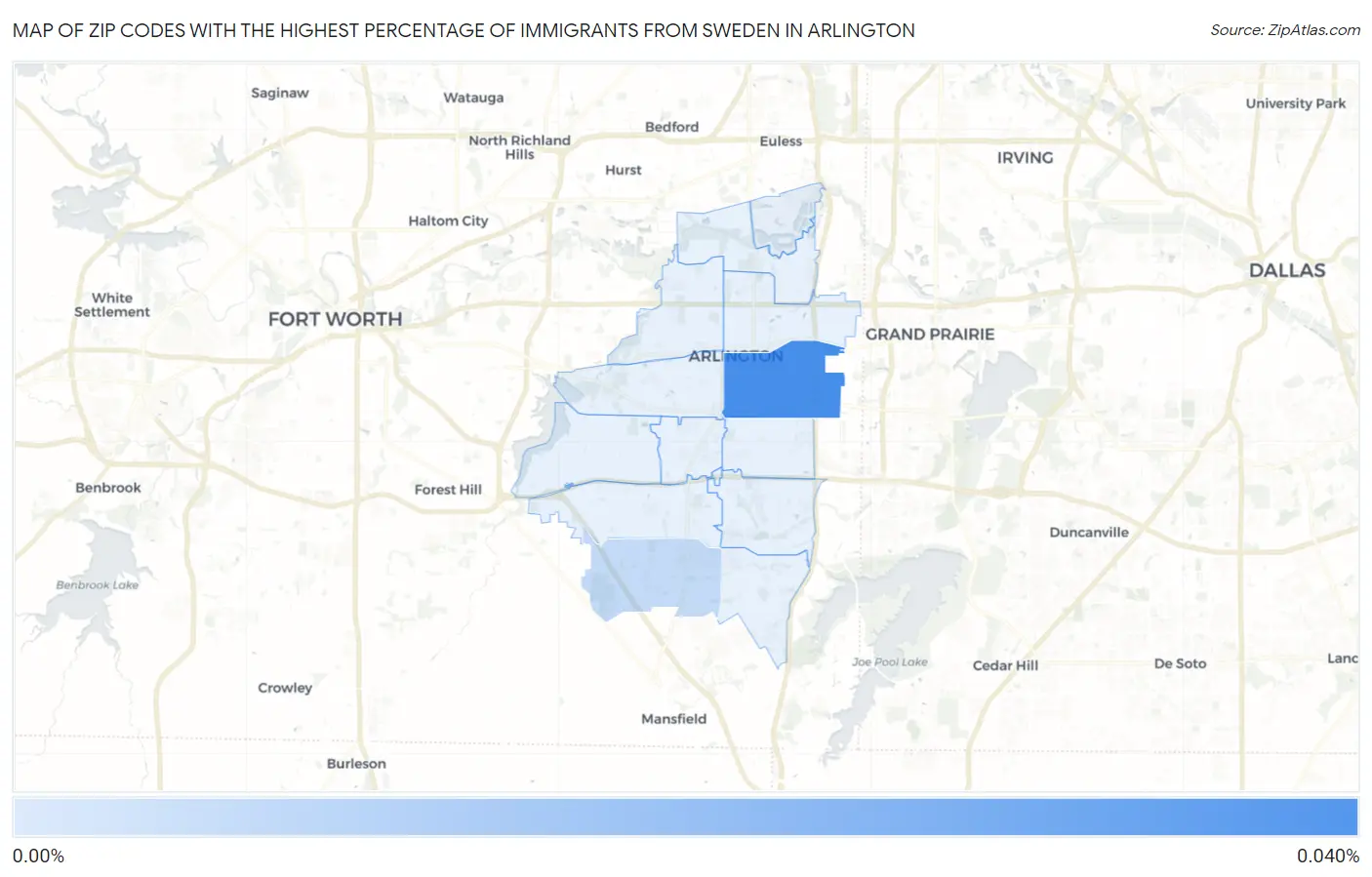 Zip Codes with the Highest Percentage of Immigrants from Sweden in Arlington Map