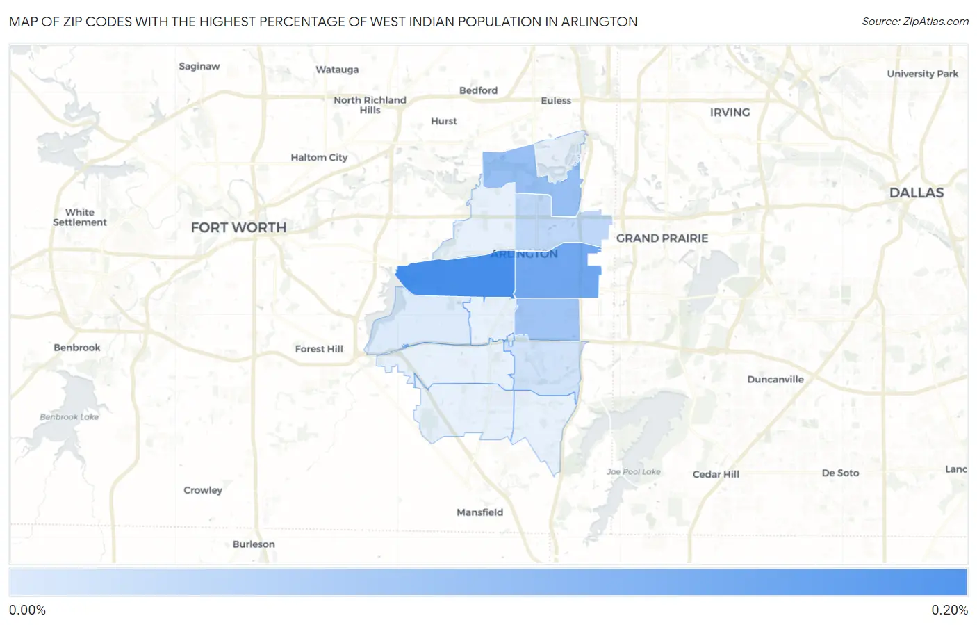 Zip Codes with the Highest Percentage of West Indian Population in Arlington Map