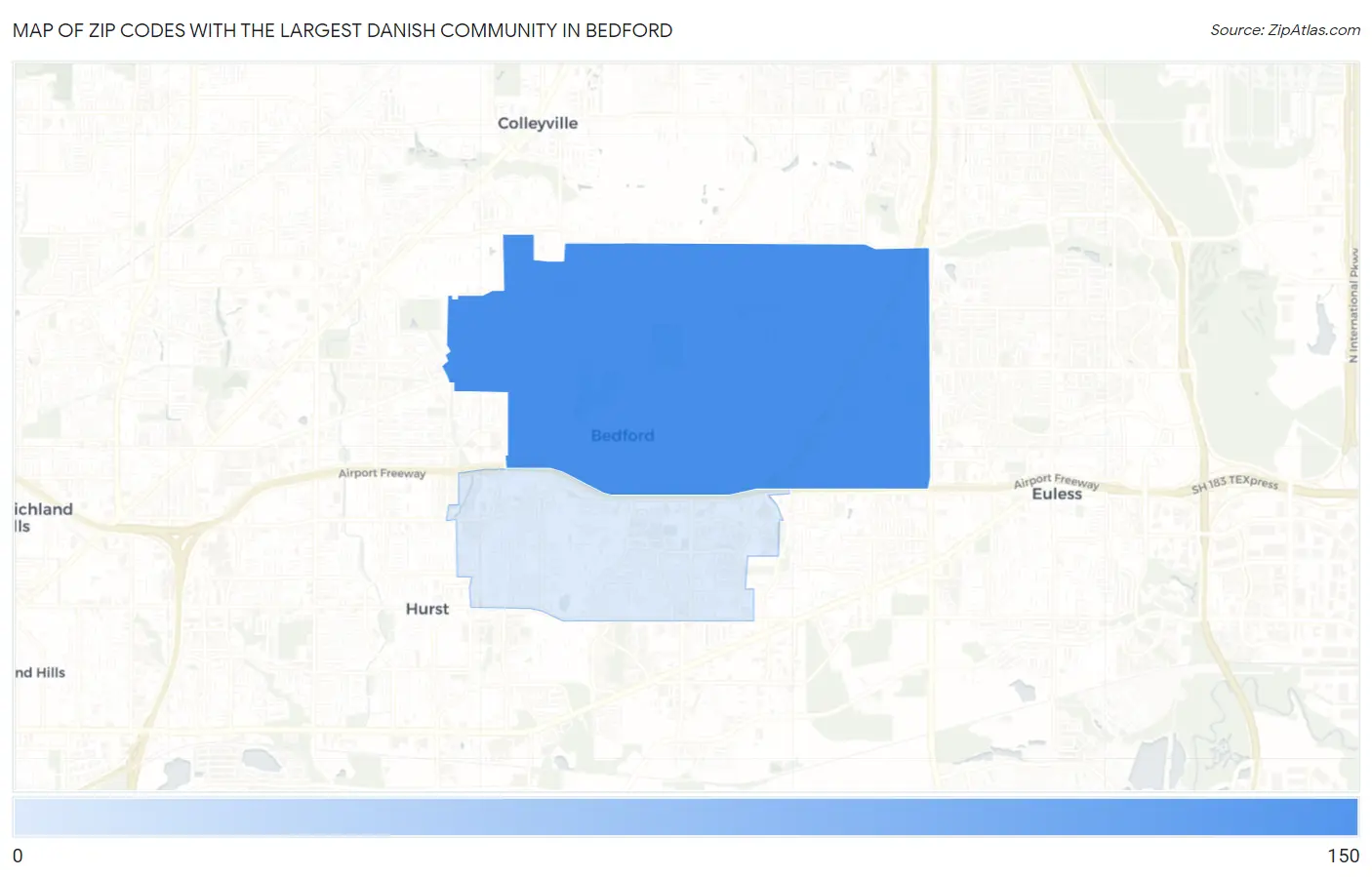 Zip Codes with the Largest Danish Community in Bedford Map