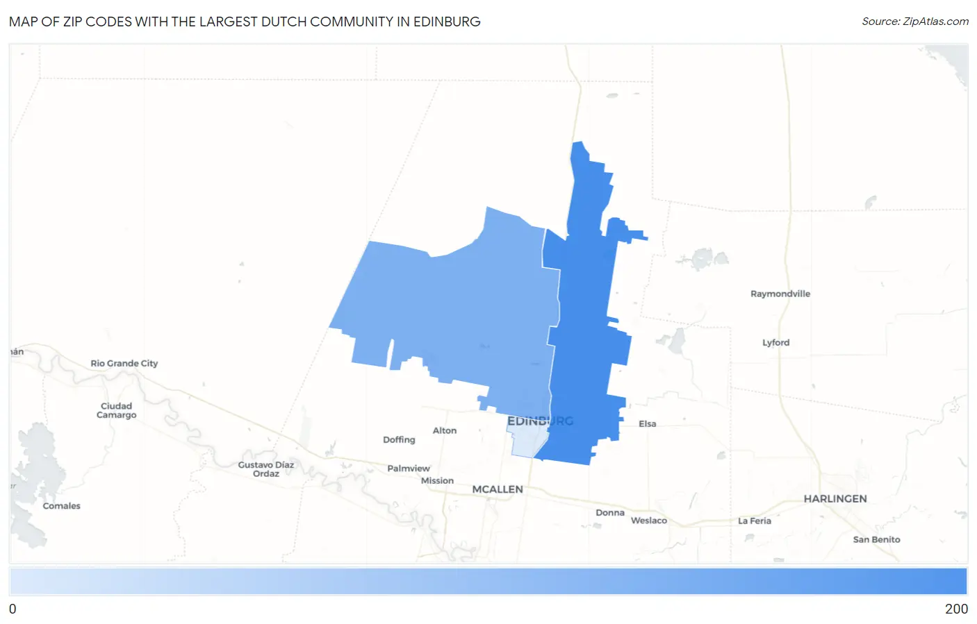 Zip Codes with the Largest Dutch Community in Edinburg Map