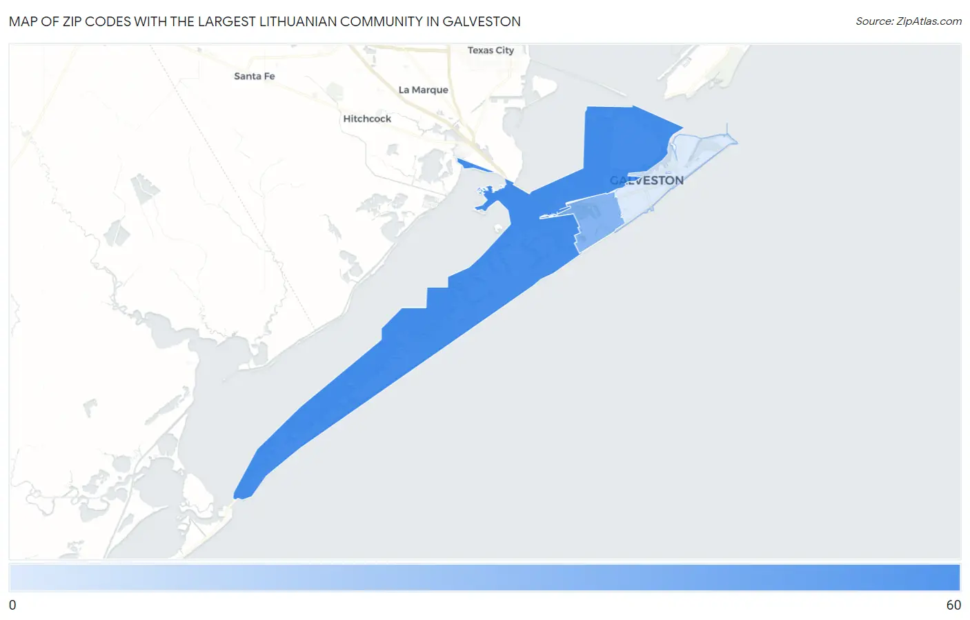 Zip Codes with the Largest Lithuanian Community in Galveston Map