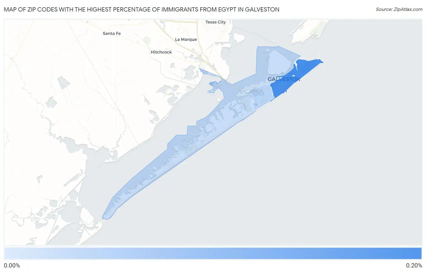 Zip Codes with the Highest Percentage of Immigrants from Egypt in Galveston Map