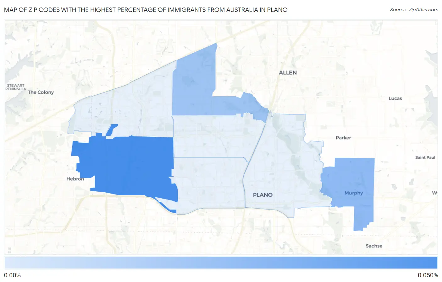 Zip Codes with the Highest Percentage of Immigrants from Australia in Plano Map