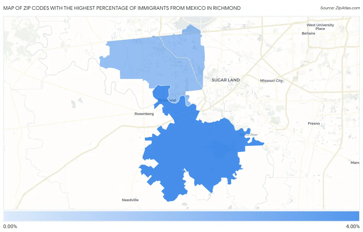 Zip Codes with the Highest Percentage of Immigrants from Mexico in Richmond Map