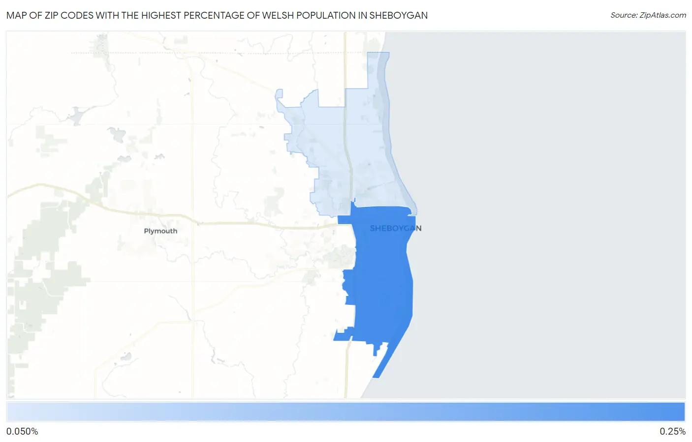 Zip Codes with the Highest Percentage of Welsh Population in Sheboygan Map