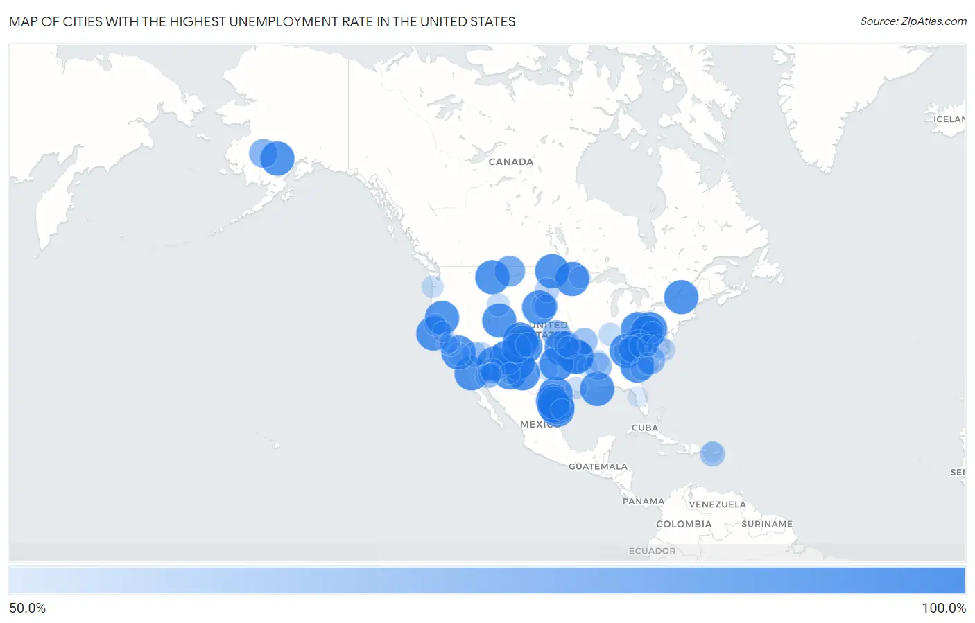 Cities with the Highest Unemployment Rate in the United States Map