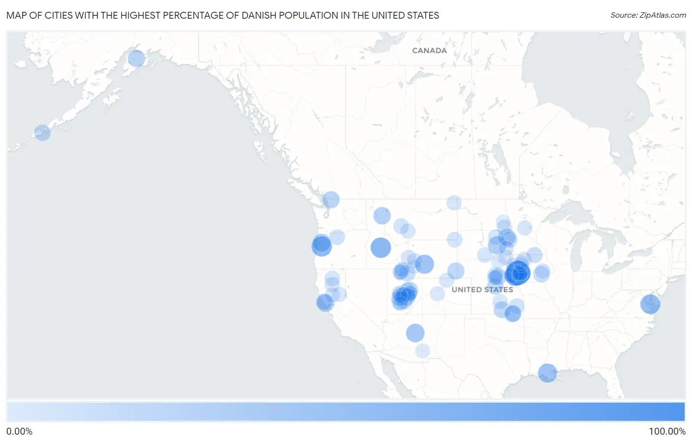 Cities with the Highest Percentage of Danish Population in the United States Map