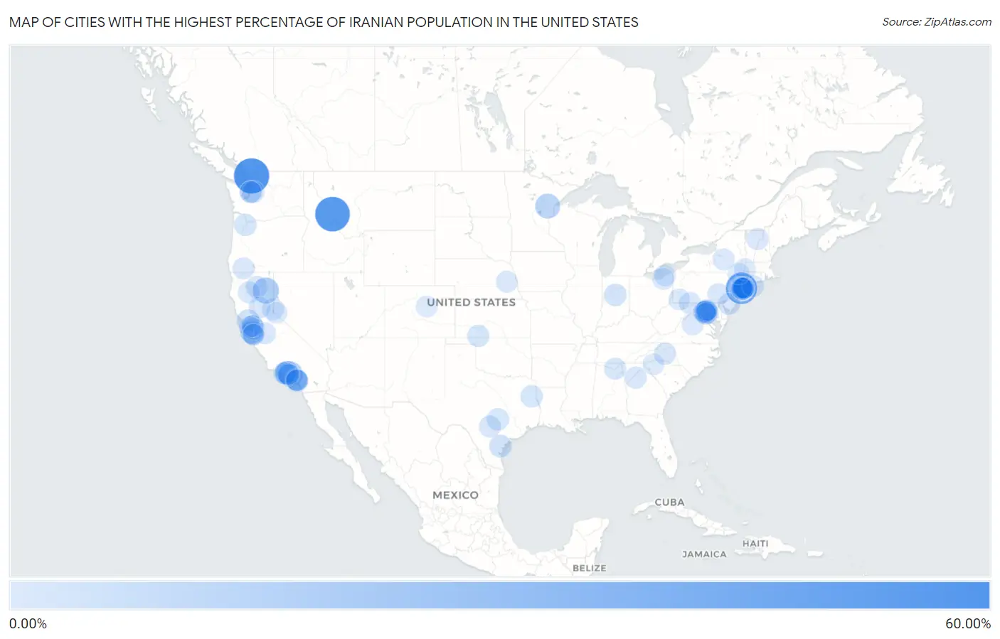 Cities with the Highest Percentage of Iranian Population in the United States Map