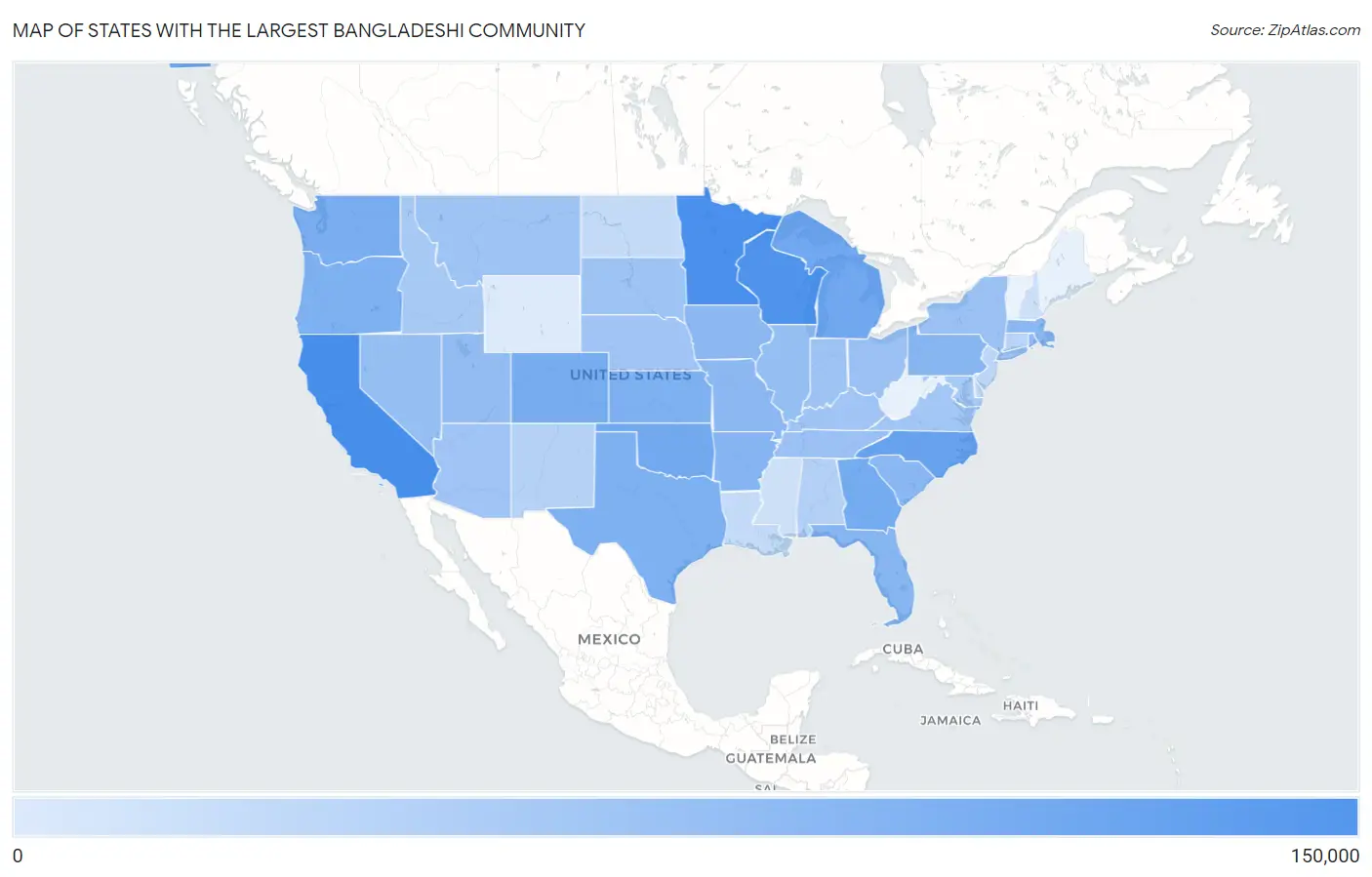 States with the Largest Bangladeshi Community in the United States Map