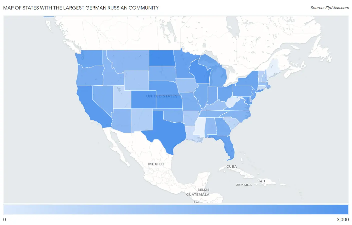 States with the Largest German Russian Community in the United States Map