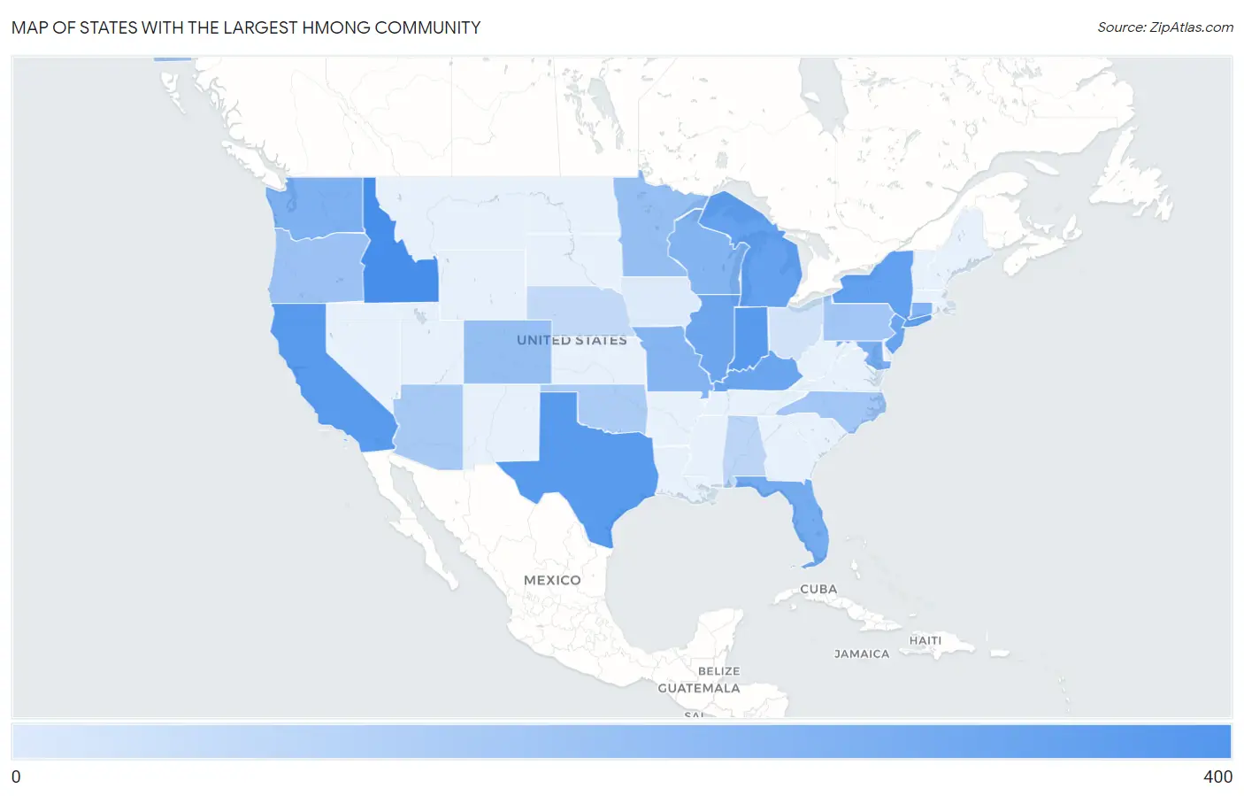 States with the Largest Hmong Community in the United States Map