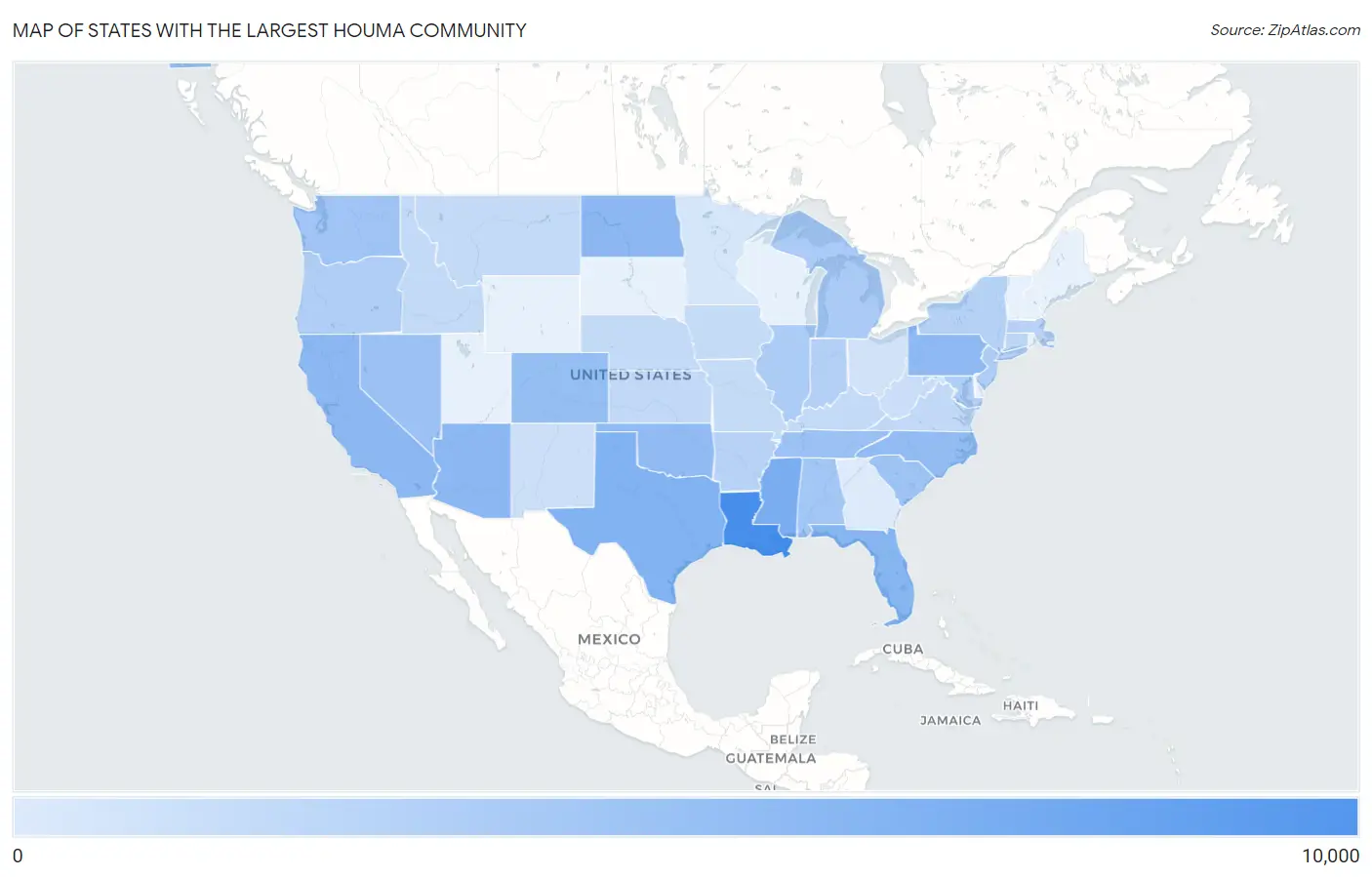 States with the Largest Houma Community in the United States Map