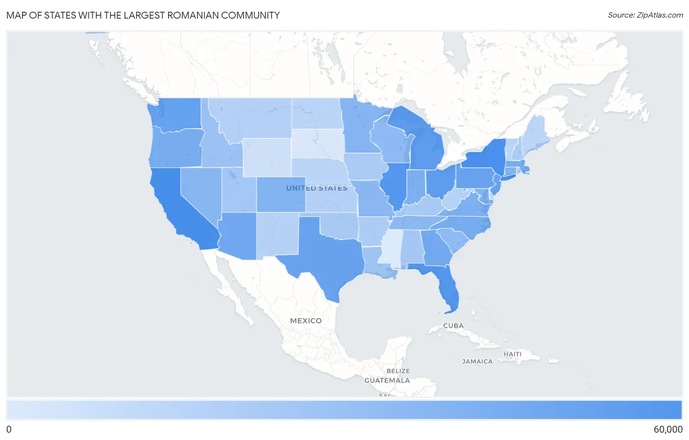 States with the Largest Romanian Community in the United States Map