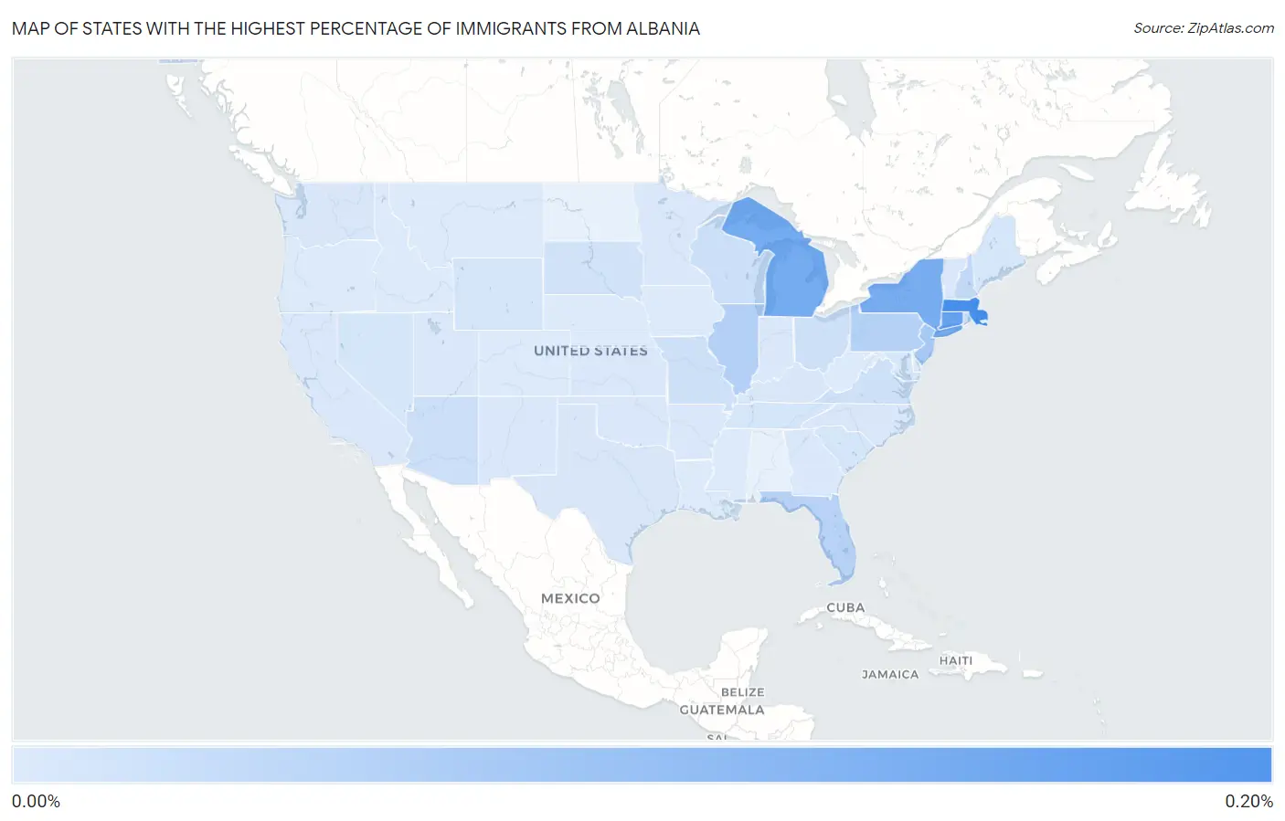 States with the Highest Percentage of Immigrants from Albania in the United States Map