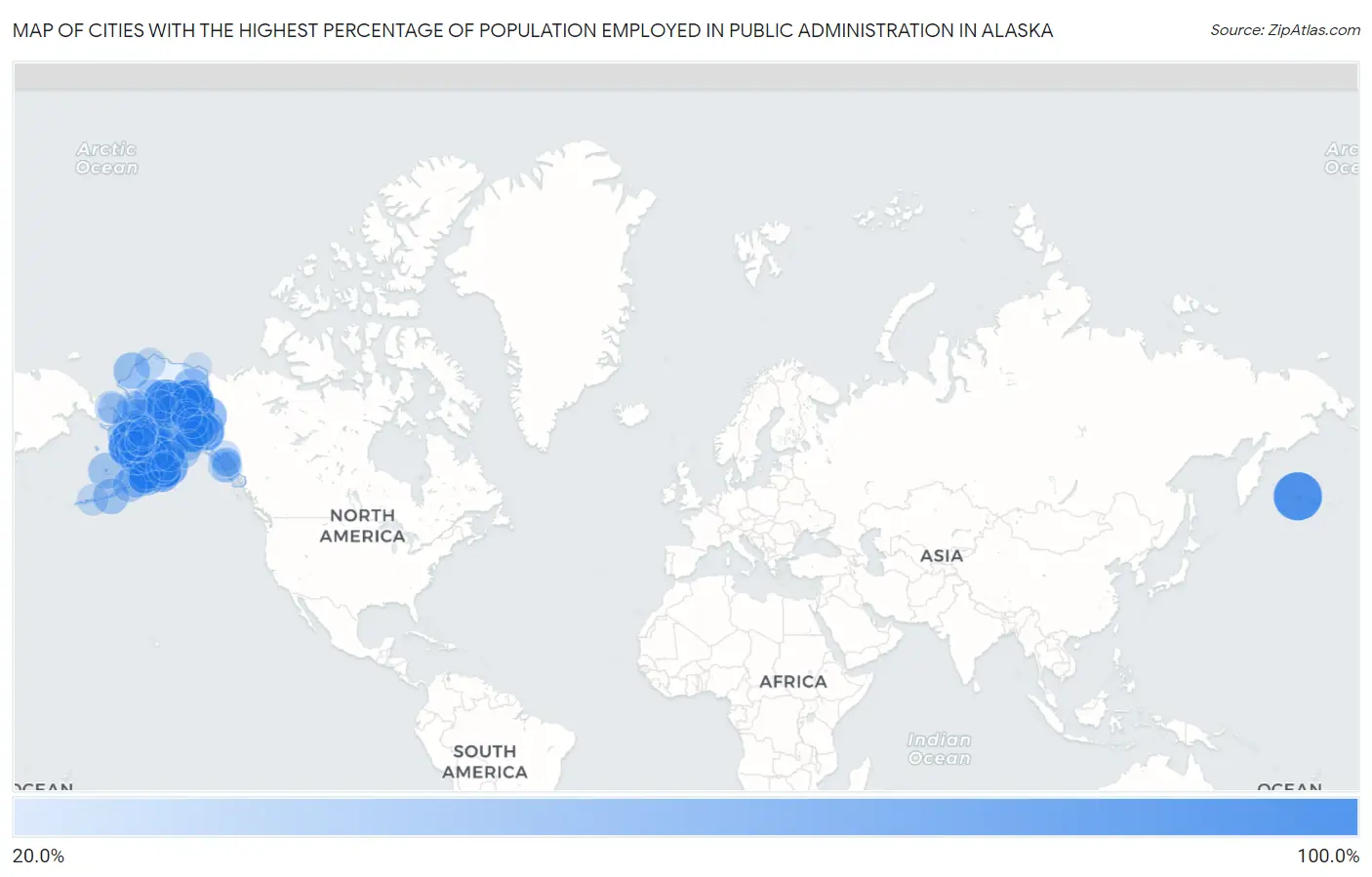 Cities with the Highest Percentage of Population Employed in Public Administration in Alaska Map