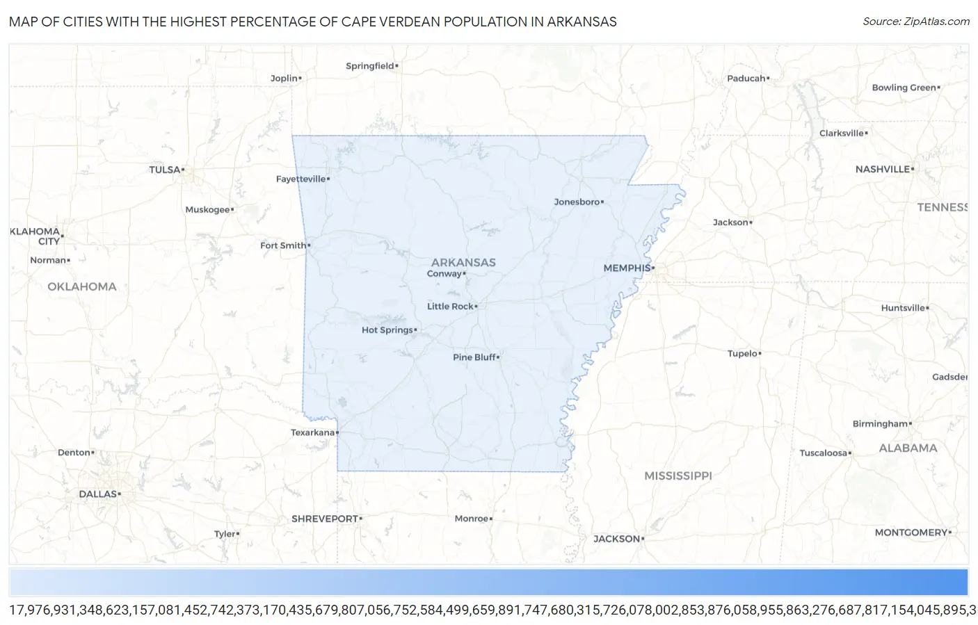 Cities with the Highest Percentage of Cape Verdean Population in Arkansas Map