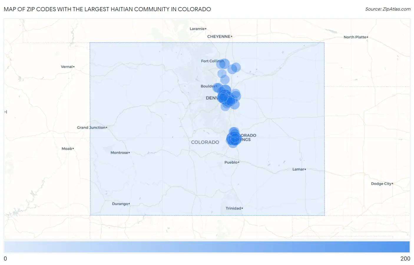 Zip Codes with the Largest Haitian Community in Colorado Map